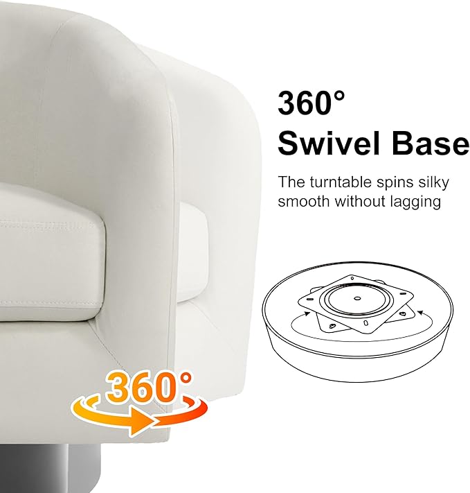 Swivel Barrel Accent Chair Modern Round Chenille Fabric Arm Chair for Living Room Bedroom Comfy Club Reading Chairs for Adults（Velvet Ivory Set of 1