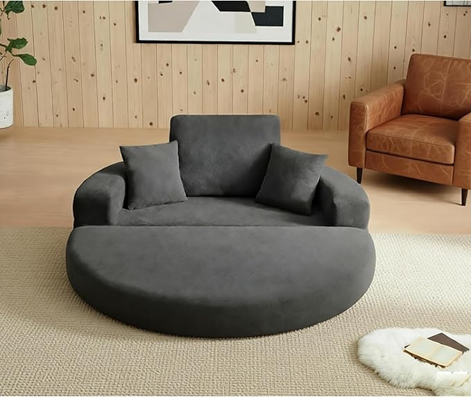 Curved Convertible Futon Sleeper Sofa Bed 70 Boneless Couch with Pull-Out Bed Chenille Foldable Floor Mattress for Living Room No Assembly Required Round Grey
