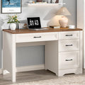 Vabches Farmhouse Executive Desk with Storage and Ample File Drawer Rustic Large Home Writing Desk for Bedroom White