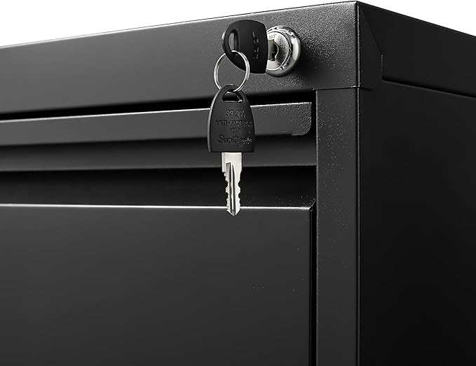 3 Drawer Small File Cabinet with LockUnder Desk Locking Drawers Storage Organizer Filing Cabinets for Home OfficeFit Letter/A4/Legal Size FileBlack