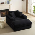 Chaise Lounge Chair Indoor 44 Inch Comfy Corduroy Sectional Cloud Couch Upholstered Single Sofa w/Movable Ottoman for Living Room Bedroom Apartment Black