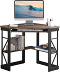 VECELO Corner Computer Desk 41 x 30 inches with Smooth Keyboard &amp Storage Shelves for Home Office WorkstationRustic Brown