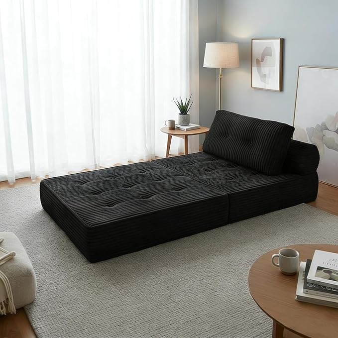Folding Sofa Bed Convertible Couch Chair with Pillow Boneless Velvet Foldable Sleeper Sofa with Back Support Portable Fold Out Lounger for Living Room Apartment &amp Dorm Dark Grey Corduroy | Lu