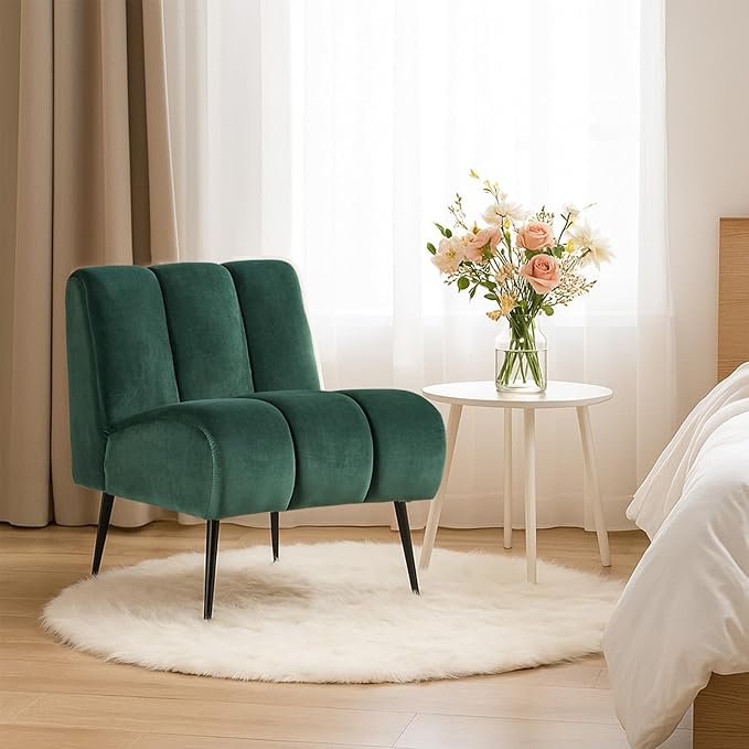 Mlmh &amp Kngwa 24.4 W Modern Accent Chair Set of 2 Armless Accent Chairs Comfy Upholstered Reading Chairs Velvet Vanity Chair for Living Room Bedroom Green