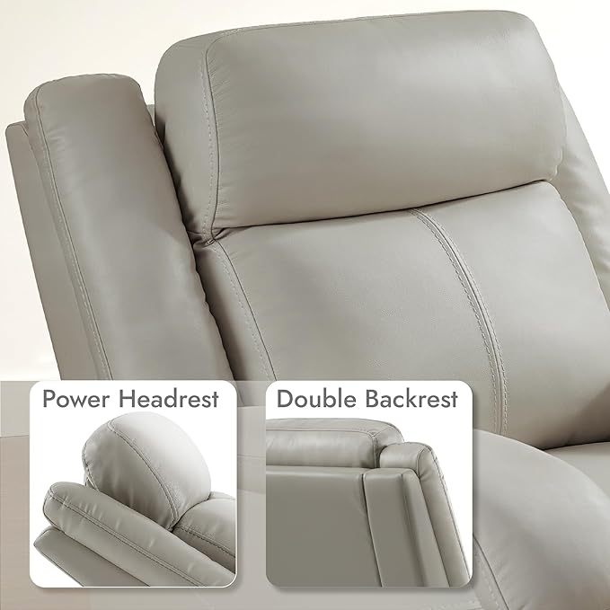 Watson &amp Whitely Genuine Leather Power Recliner Chairs for Adults Wall Hugger RV Recliner with Power Headrest &amp Charging Ports Electric Recliner Sofa Chair for Living Room Grey