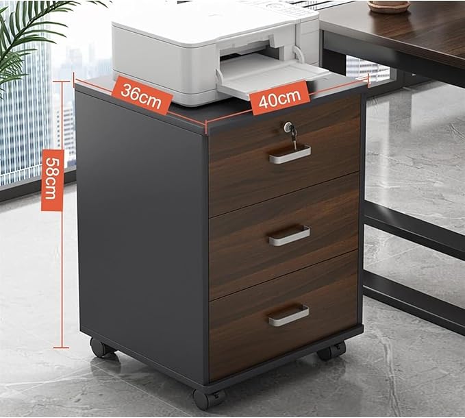 File Cabinet 3 Drawer File Cabinet Mobile Filing Storage Organizer Cabinet with Wheel Lockable Casters Printer Stand(Color:Dark Coffee Color)