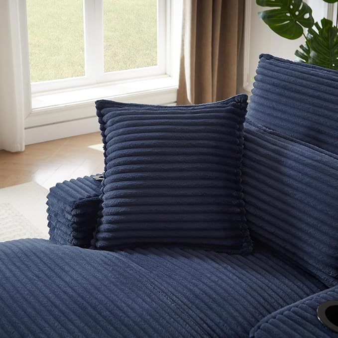 67.7 Oversized Chaise Lounge Chair Indoor Modern Corduroy Single Sleeper Couch Chair with 3 Soft Pillows＆Cup Holder Boneless Cloud Couch Single Seat Sofa for Living Room Bedroom (Blue)
