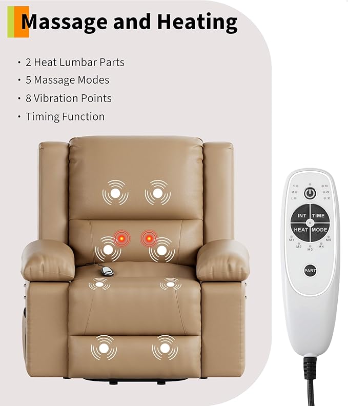 GarveeHome Power Lift Recliner Chair - Heat and Massage Electric Lift Recliner for Elderly &amp Mobility Impaired Adjustable Back and Legs Heavy Duty Lift Chair for Seniors