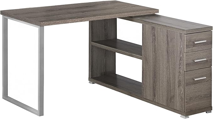 Computer Desk Home Office Corner Left Right Set-up Storage Drawers L Shape Work Laptop Brown Laminate Grey Metal Contemporary Modern