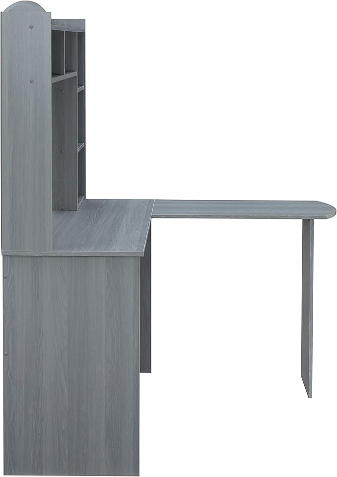 Techni Mobili Modern Hutch L-Shaped Computer Desk Grey
