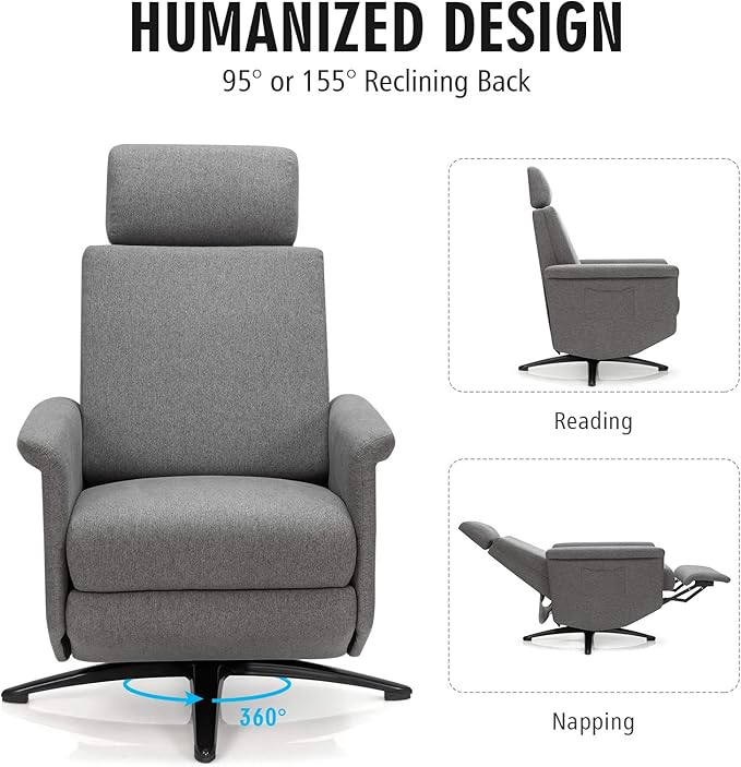 Giantex Recliner Chair with Vibration Massage 360 Degree Swivel Reclining Sofa Chair Adjustable Headrest &amp Footrest Ergonomic Recliner Chair with Side Pocket &amp Remote Control for Living Roo