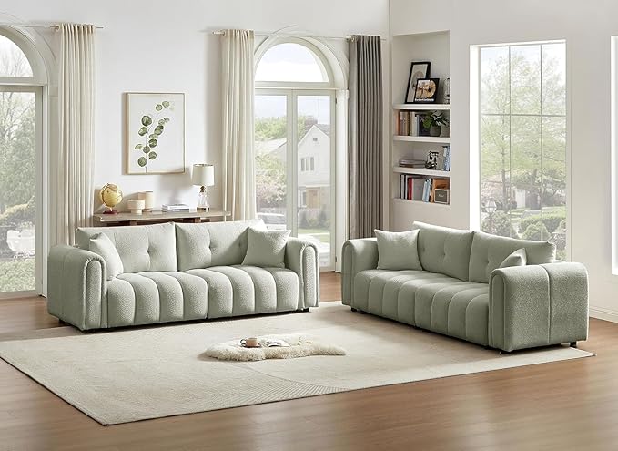 91.5” Couches for Living Room 3 Seater Loveseat Sofa Couch Oversized Upholstered Deep Seat Couch for BedroomApartment (Light Green 91.5)