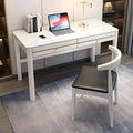 Rectangle Modern Soild Wood Writing Desk with 2 DrawersMinimalistRectangularHome Office DeskStudy TableComputer DeskSmall Spacesfor Bedroom (White)