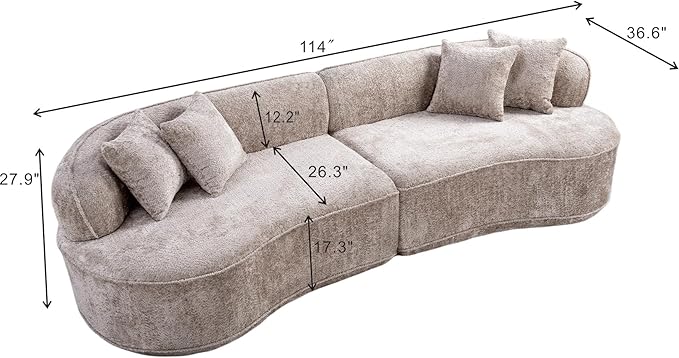 KEIKI 114 Boucle Curved Modular Sectional Sofa with 4 Pillows Upholstered Oversized 4-Seater Boneless Couch with High Resilience Cushion No Assembly Required for Apartment Living Room Camel