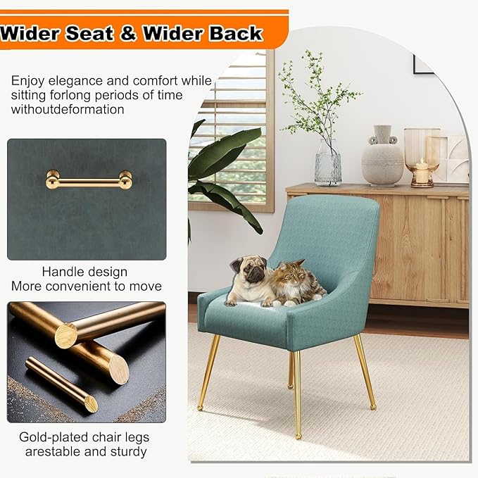 Dining Room Chair Faux Leather Vanity Chairs Set of 2 Mid-Century with Metal Legs Upholstered PU Leather Luxury Accent Chairs Living Room Restaurant(Navy)