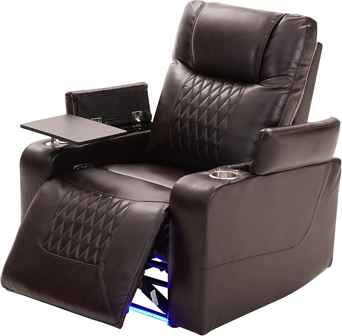 Merax Electric Recliner Chair with USB Charge Port 360 Swivel Tray Table Hand in-Arm Storage and Cup Holders Ambient Lighting - Ambient Lighting Gaming Recliner Chair Home Theater Seating