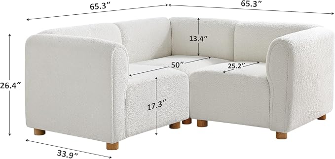 VANOMi Modular Sectional Sofa V-Shaped Corner Sectional Couch for Living Room 3 Seats Modular Sofa Cream White