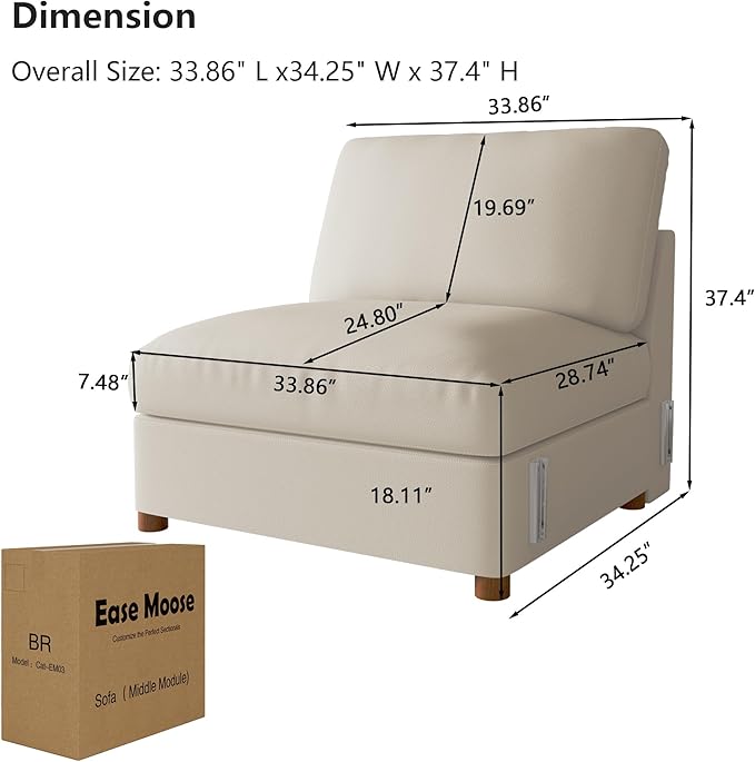 EASE MOOSE Right Middle Module Faux Leather Sectional Accessory Beige