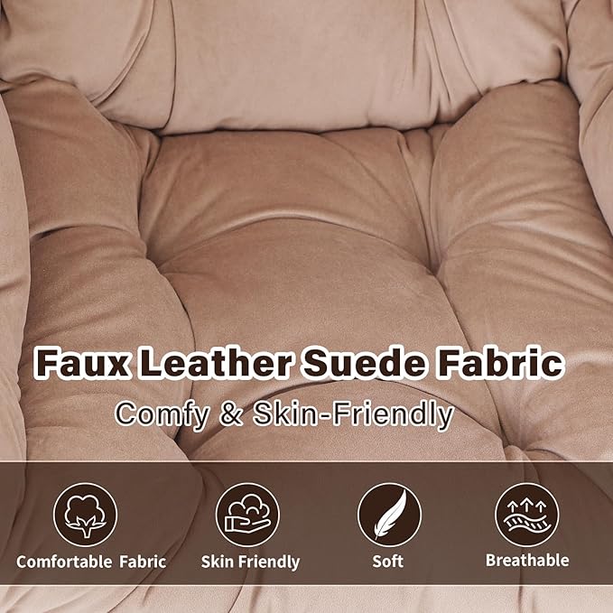 Lazy Chair with Ottoman Modern Accent Chair Contemporary Sofa Chair with Armrests Reading Chair and Folding Footstool Set for Living Room Bedroom Office Khaki