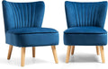 S AFSTAR Armless Accent Chair Velvet Modern Chair with Rubber Wood Legs and Thick Sponge Seat Upholstered Leisure Wingback Sofa Chair for Living Room for Bedroom Living Room (2 Blue)