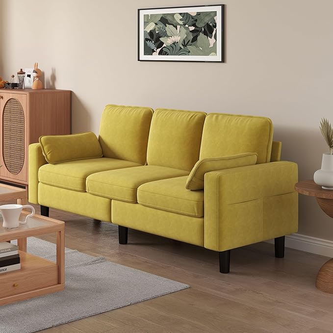 Kinfant Accent Living Room Chair - Modern Upholstered Armchair Reading Side Chair Single Sofa for Bedroom Apartment Studio Office Waiting Room (Yellow 3-Seater)