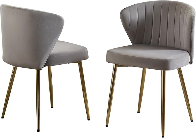 Velvet Vanity Chair Set of 2 Modern Makeup Chair with Back Golden Legs Small Cute Accent Chair for Vanity Living Room Bedroom Grey