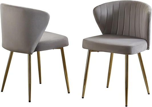 Velvet Vanity Chair Set of 2 Modern Makeup Chair with Back Golden Legs Small Cute Accent Chair for Vanity Living Room Bedroom Grey