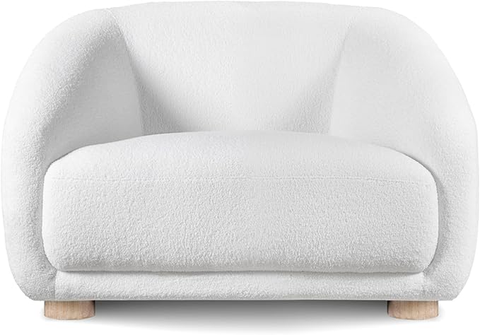Furniture of America Amara Modern Boucle Arm Chair with Sloped Armrests and High Density Foam Wooden Comfortable Couch for Living Room Office Oeko TEX Certified White