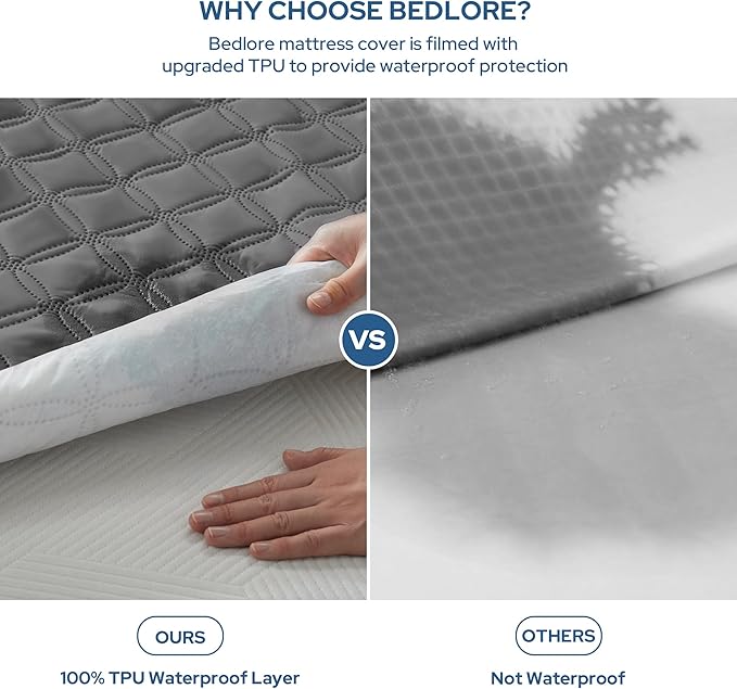 BEDLORE Waterproof Mattress Protector Noiseless Full Size Mattress Pad with Deep Pocket Fitted Up to 6-15 Soft Dirt-Proof Double Mattress Cover for College Dorm(Gray)