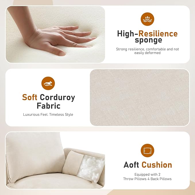 Furnimart 82.6 Modular Sectional Sofa with Full Seat Storage U-Shaped 3-Seater Deep Seat Couch with Chenille Fabric Sectional with 2 Movable Ottomans for Living Room Beige