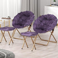 Comfy Saucer Chair Set of 2 with Footrest Metal Frame Cozy Lounge Lazy Chair Folding Faux Fur Round Saucer Chair for Adults Foldable Papasan Moon Chair for Living Room Dorm Bedroom