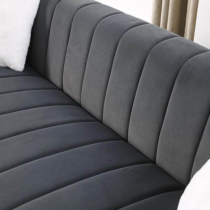 Familymill 87'' Modern Premium Velvet 3-Seater Sofa Couch with Metal Base Legs and 2 Pillows for Living Room/Bedroom