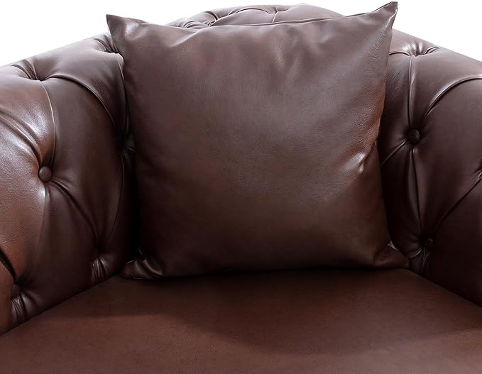 62.99 Chaise Lounge Indoor Comfy Reading Chair with 2 Pillows PU Leather Chesterfield Loveseat Sofa with Tufted Back &amp Rolled Arm Oversized Chaise Lounge Couch Indoor for Living Room Brown