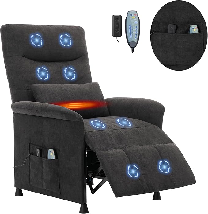 Power Recliner Chair for Adults - Electric Reclining Sofa with Side Pocket &amp Remote Adjustable Recliner for Living Room or Home Theater Seating