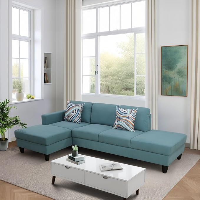 L Shape 2-Piece Home Modular Sectional Sofa Comfy Cozy Corner Sofas Small Fabric Couch with Pillow for Modern Living Room/Bedroom/Office/Apartment Lake-Green Calico