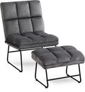 MCombo Velvet Accent Chair with Ottoman Set Modern Armless Chair for Living Room Bedroom Small Spaces Fabric 0014 (Dark Grey)