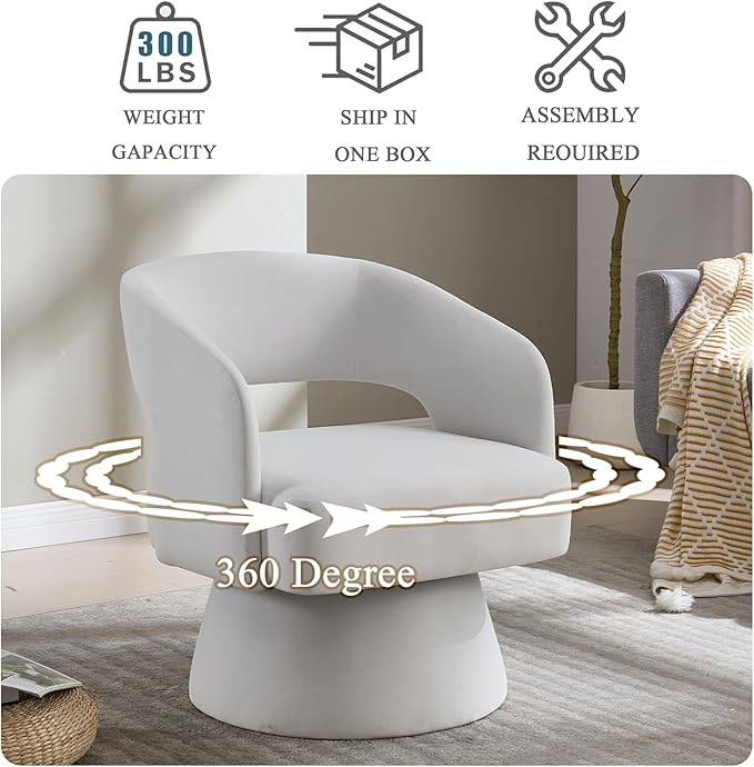 360 Degree Swivel Barrel Chair for Living Room Beige Velvet Accent Armchair with Open Back Modern Comfy Reading Chair for Bedroom Cloud Boho Chairs for Office Club Lobby (Beige)