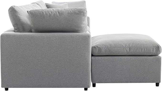 kevinplus 104 Sectional Sofa Couch Cloud Sofa Couch Dupes with Feather Filled for Living Room L-Shaped 3-Seat Sofa Couch for Apartment Washable Cushion Cover &amp Convertible Ottoman Light Gray