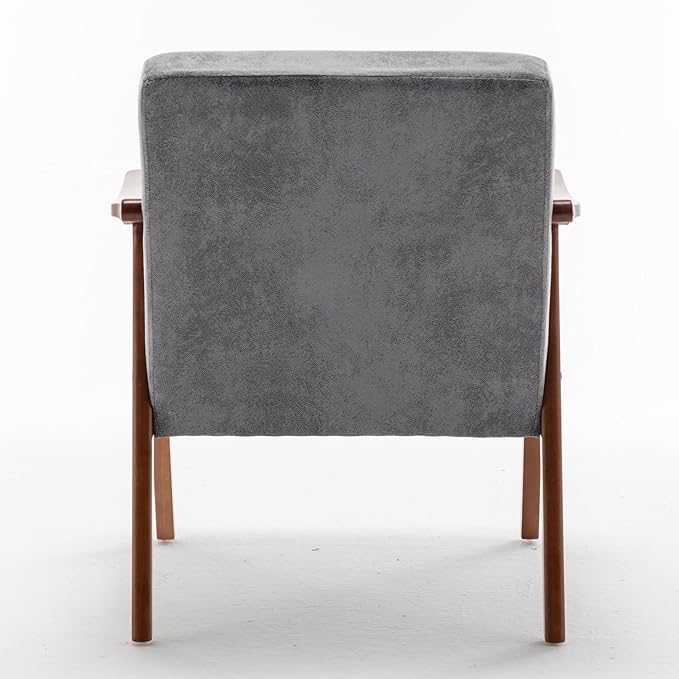 Mid Century Modern Accent Chair with Microfiber Upholstery and Solid Wood Frame Ideal for Living Room Bedroom Office Coffee Shops and Hotel Grey
