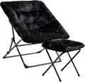 OAKHAM Comfy Chair for Adults Soft Faux Fur Folding Lounge for Bedroom Living Room Dorm Rooms Flexible Reading Chair for Teens Kids X-Large Foldable (Ottoman-Black)
