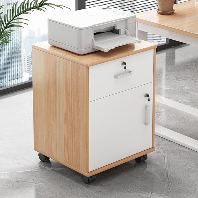 Filing Cabinet Wood File Cabinet Mobile Filing Storage File Folder Organizer Cabinet with Wheel Lockable Casters Multifunction Printer Stand 1-Drawer 14.1D X 15.7W X 19.6H Storage Cabinet ( Col