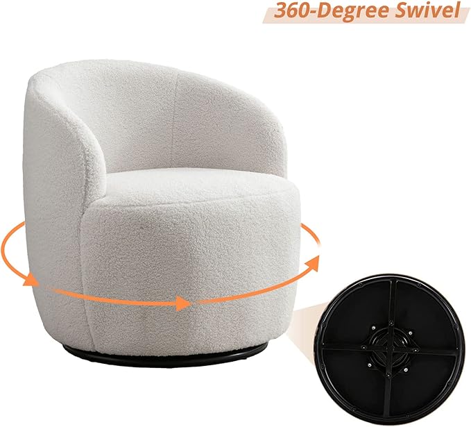 KIVENJAJA Swivel Barrel Chair Teddy Sherpa Upholstered Modern Round Accent Arm Chairs 360 Degree Swivel Small Single Sofa Armchair for Nursery Living Room Bedroom (Teddy Ivory)