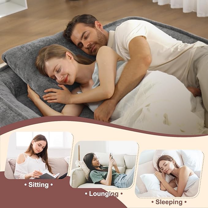Human Dog Bed Lazy Sofa Couch Plush Floor Gaming Chair5 Adjustable Position sit Sleep fold Suit to Put in Bedroom Living RoomSpace Saving Design (Gray 2 Seat)