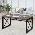 BON AUGURE Industrial Computer Desk Rustic Wood Desks for Home Office Sturdy Metal Writing Work Table (60 Inch Dark Grey Oak)