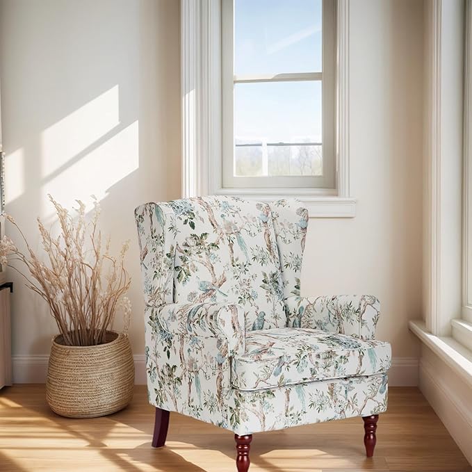 Chifee &amp Vingol Wingback Chair High Back Armchair Upholstered Living Room Chairs Comfy Single Sofa ChairBird