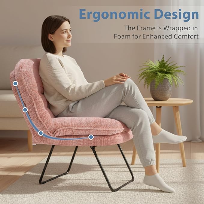 DUMOS Comfy Saucer ChairFoldable Padded Chairs for Bedroom Dorm &amp Gaming Foldable Fashion Floor Chair with Back Support for Small SpacesHot New Pink