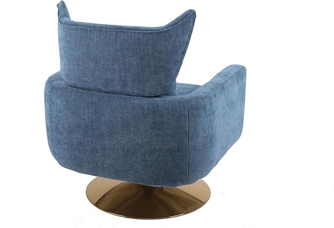 Swivel Accent Chairs for Living Room Mid Century Modern Accent Chair with Arms Comfy Side Chairs for Living Room with Gold Base &amp Lumbar Pillow Upholstered Armchair with Wingback (Blue)