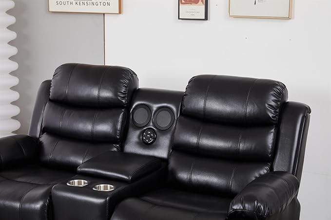 Faux Leather Manual Reclining Loveseat with LED and Console with SubWoofer