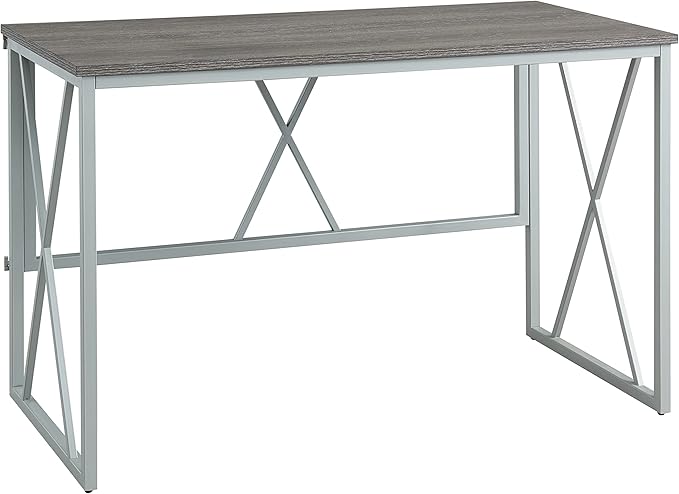 Leick Home Collapsible X Writing Computer Desk Space Saving for Bedroom Home Office Small Spaces Fully Assembled in Weathered Wood/Satin Nickel 70002-WWNK