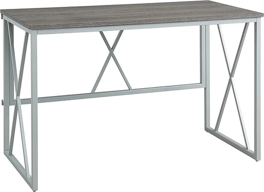 Leick Home Collapsible X Writing Computer Desk Space Saving for Bedroom Home Office Small Spaces Fully Assembled in Weathered Wood/Satin Nickel 70002-WWNK
